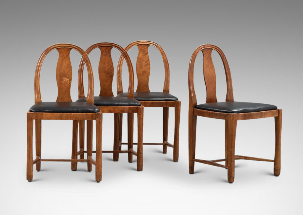 Gallery BAC having ovoid loop backs with Baltic style splats and sculpted legs; birch