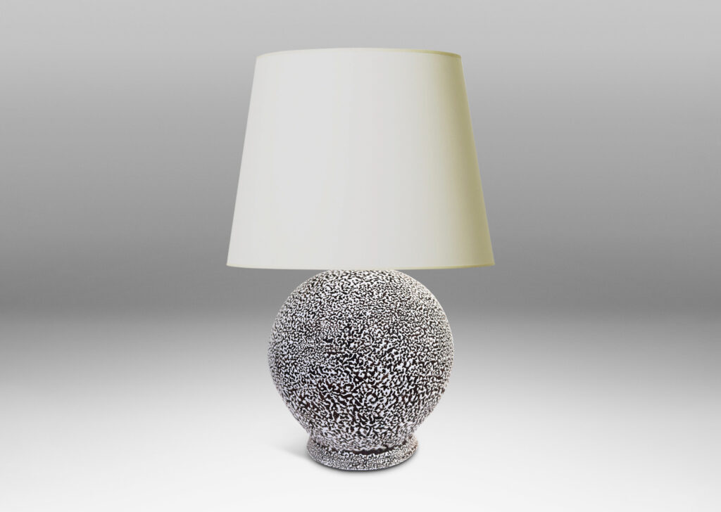 Gallery BAC tapered globe form, glazed in a white “crispé” layer over matte ivory