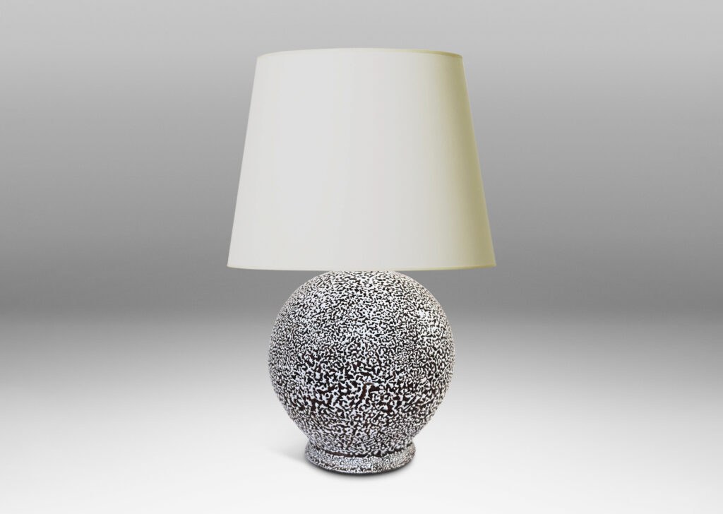 Gallery BAC tapered globe form, glazed in a white “crispé” layer over matte ivory