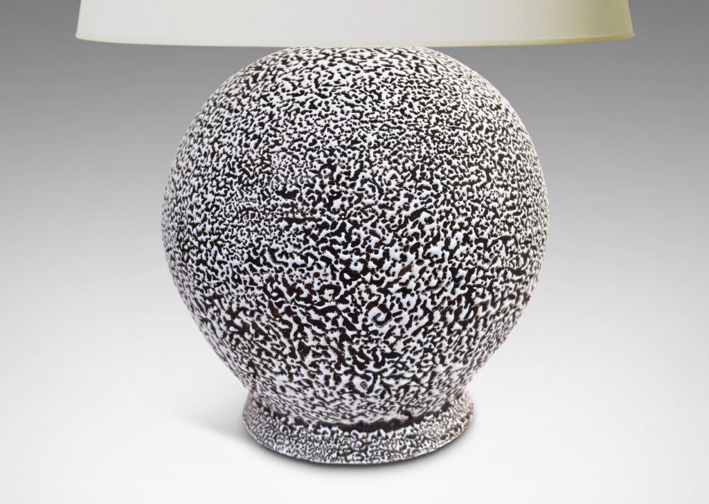 Gallery BAC tapered globe form, glazed in a white “crispé” layer over matte ivory