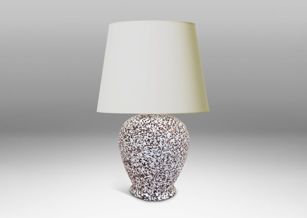 Gallery BAC tapered ovoid form with flanged base, glazed in a white “crispé” layer over matte brown