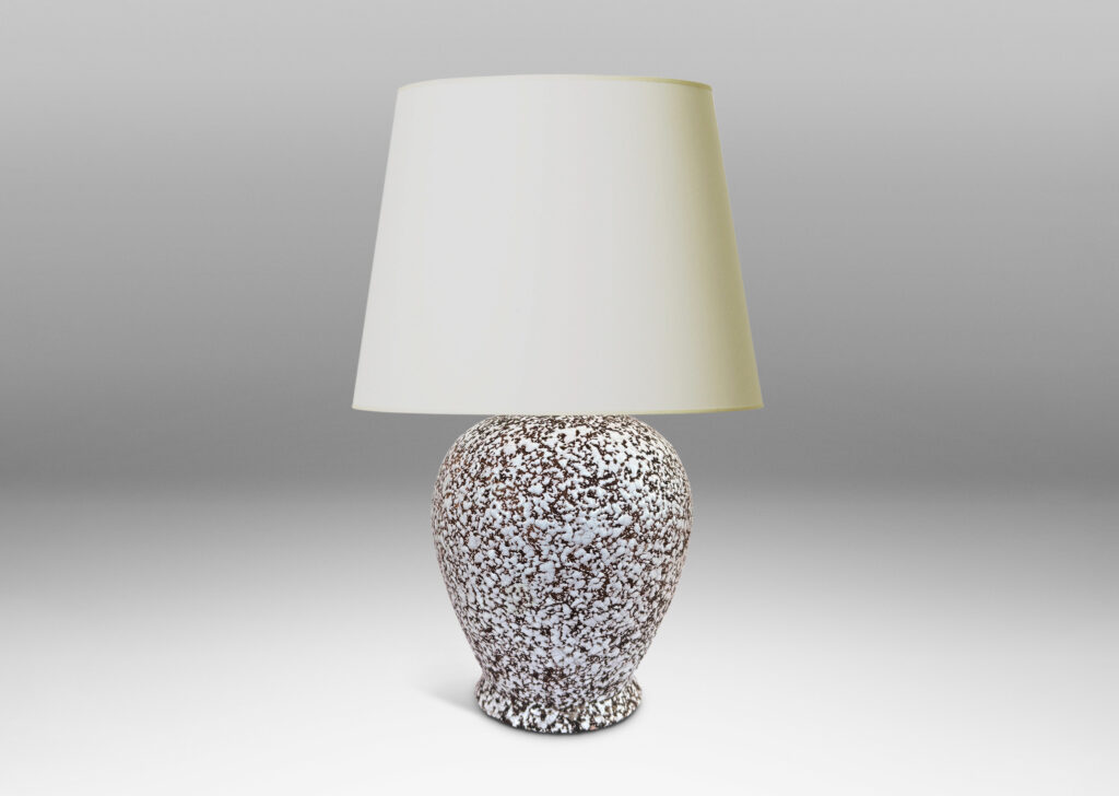 Gallery BAC tapered ovoid form with flanged base, glazed in a white “crispé” layer over matte brown