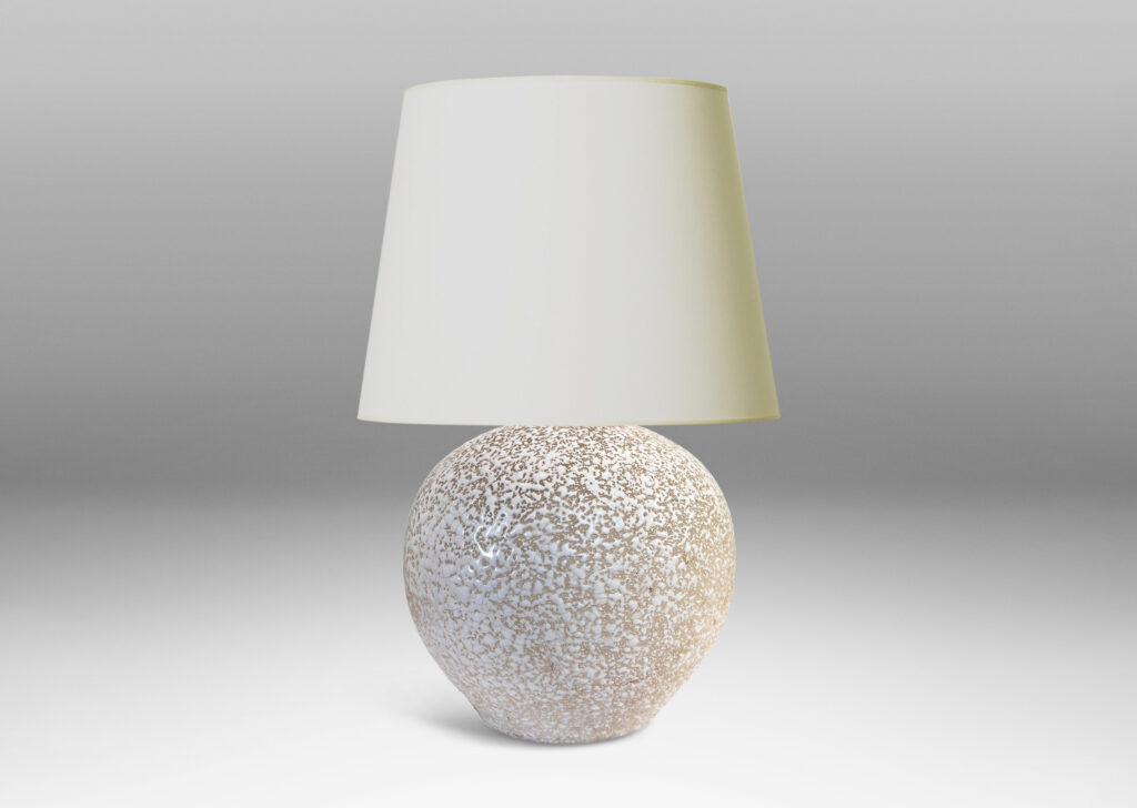Gallery BAC tapered globe form, glazed in a white “crispé” layer over matte ivory