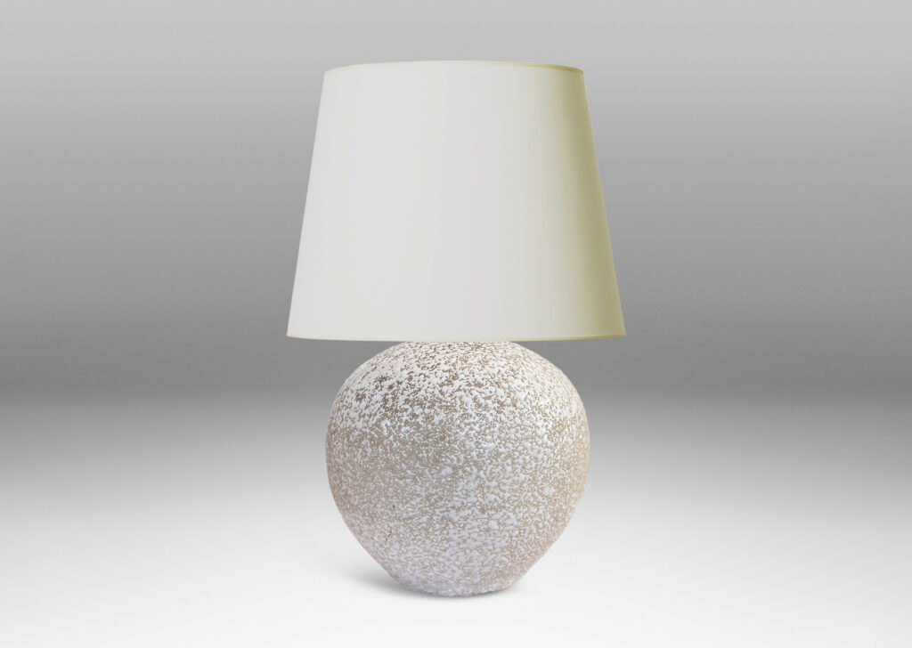 Gallery BAC tapered globe form, glazed in a white “crispé” layer over matte ivory
