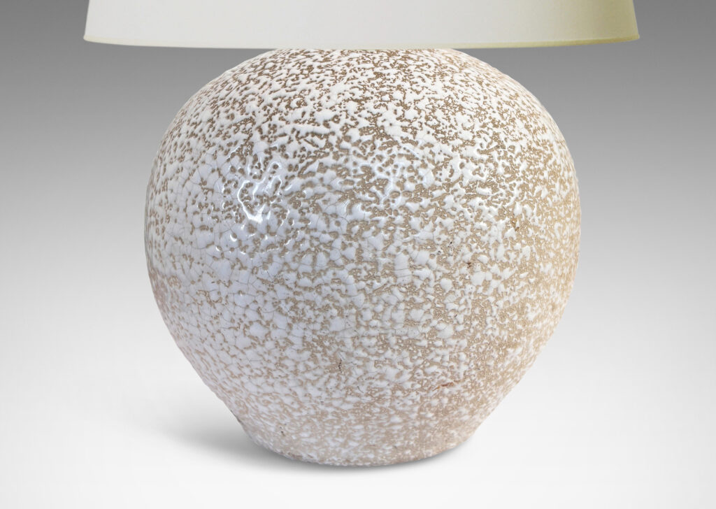 Gallery BAC tapered globe form, glazed in a white “crispé” layer over matte ivory