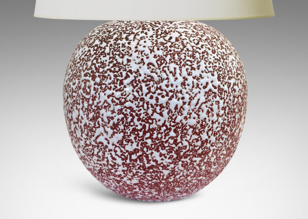 Gallery BAC apered globe form in salmon tint ceramic partially glazed with white “crispé” layer