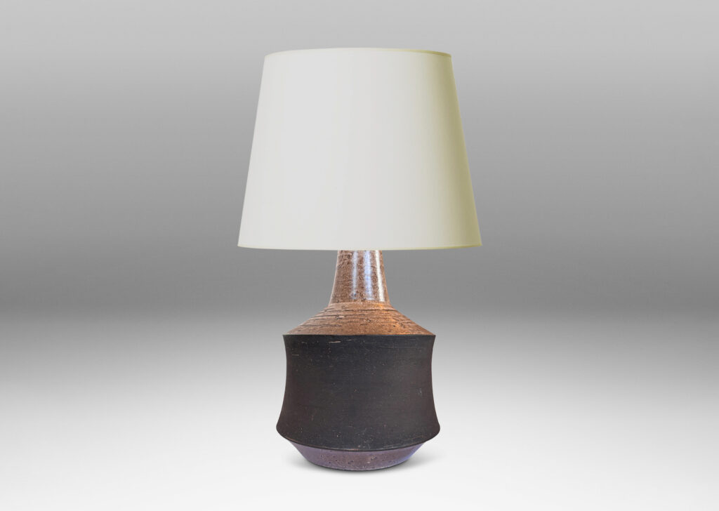Gallery BAC cove-sided drum forms in a dark matte brown, with angled top and reveal glazed in a semi-shiny light brown