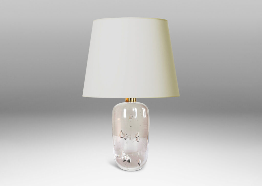 Gallery BAC ovoid base in artisanal glass with engaged bubbles, crystal and brass