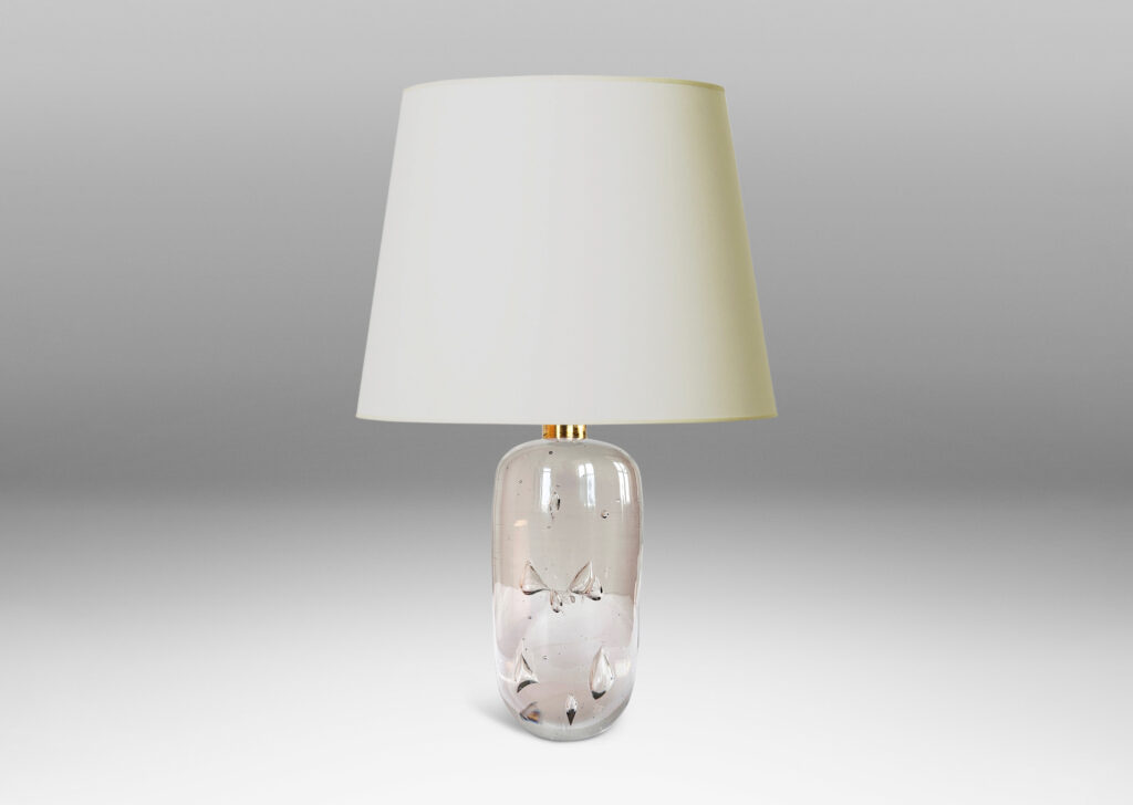 Gallery BAC ovoid base in artisanal glass with engaged bubbles, crystal and brass