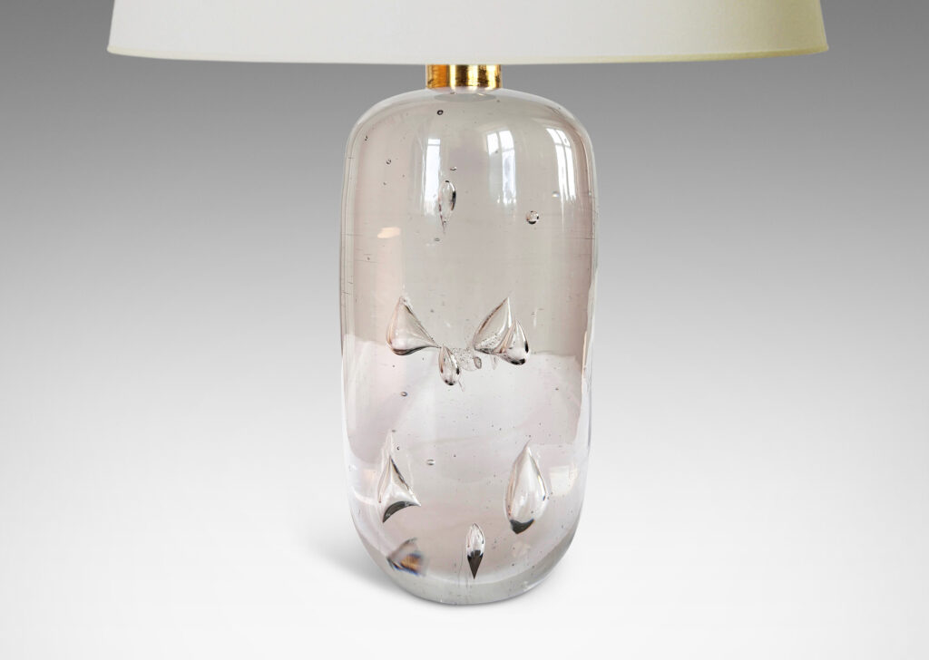 Gallery BAC ovoid base in artisanal glass with engaged bubbles, crystal and brass