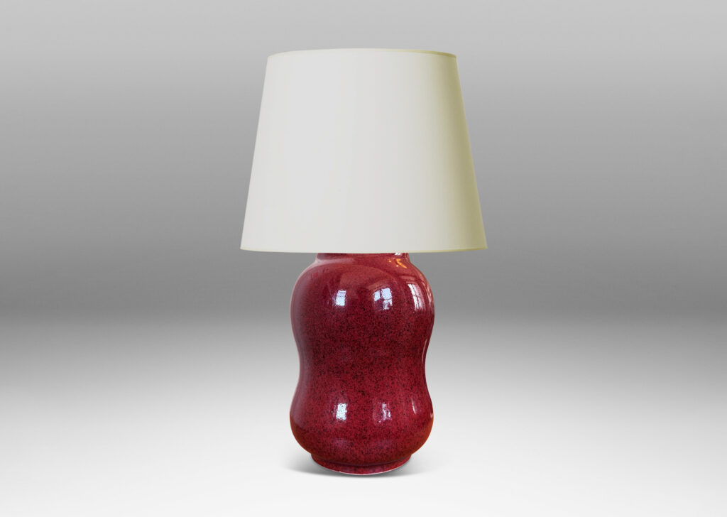 Gallery BAC double gourd form, glazed in a speckled oxblood burgundy