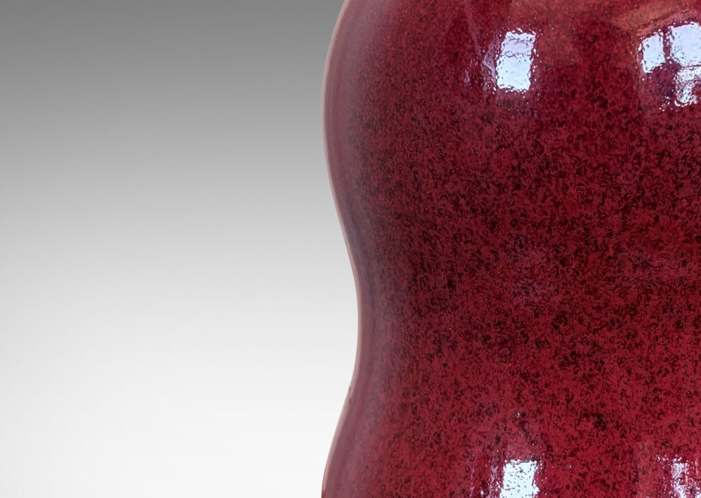 Gallery BAC double gourd form, glazed in a speckled oxblood burgundy