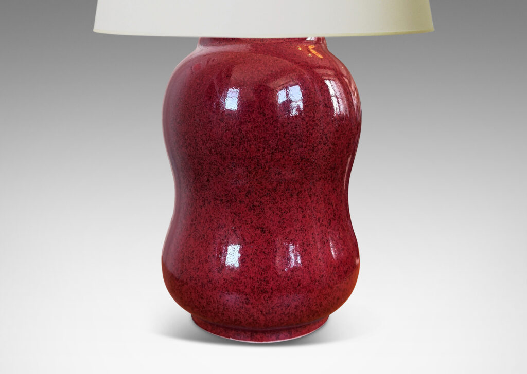Gallery BAC double gourd form, glazed in a speckled oxblood burgundy