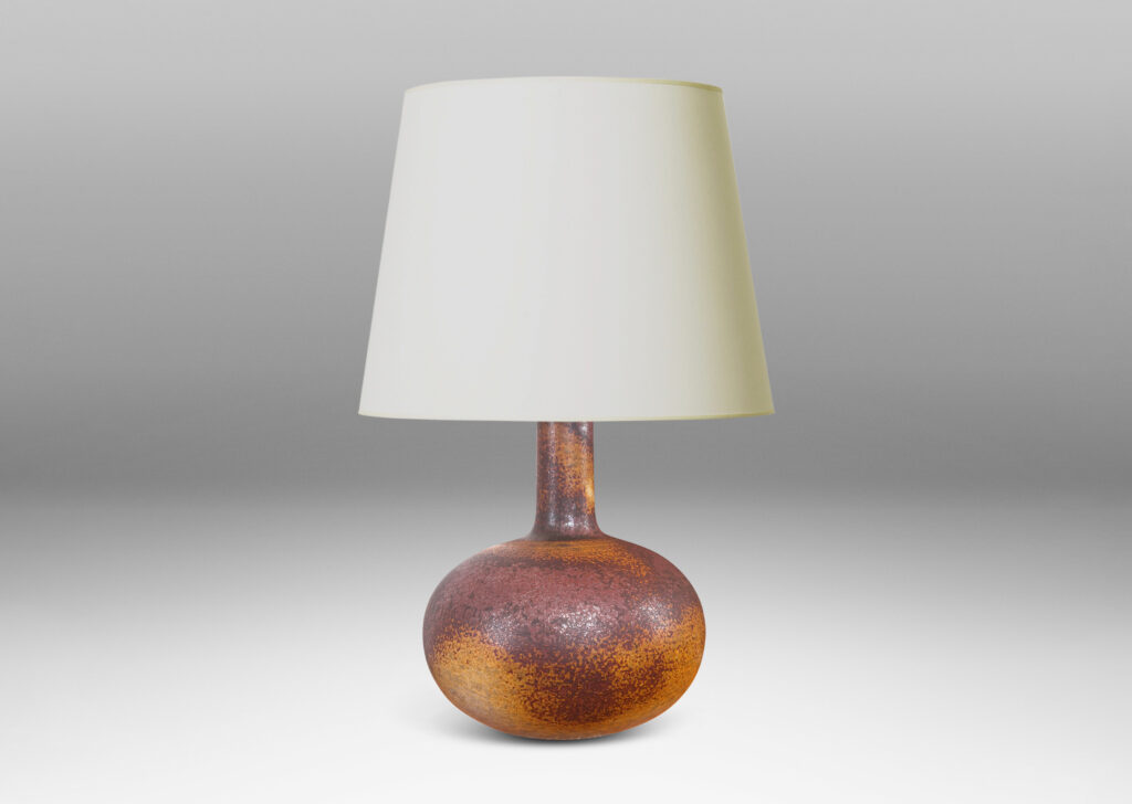 Gallery BAC gourd form with compressed globe body and tall neck glazed in airy brown and tan