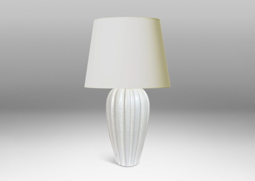 Gallery BAC vertically fluted bulbous form in an eggshell finish ivory glaze