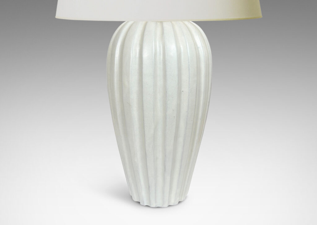 Gallery BAC vertically fluted bulbous form in an eggshell finish ivory glaze
