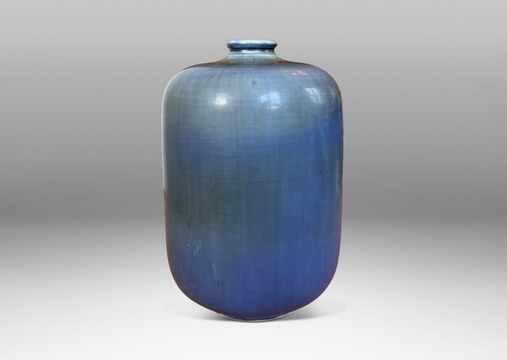 Gallery BAC straight-sided ovoid form with small flared mouth, glazed in a dark cornflower blue