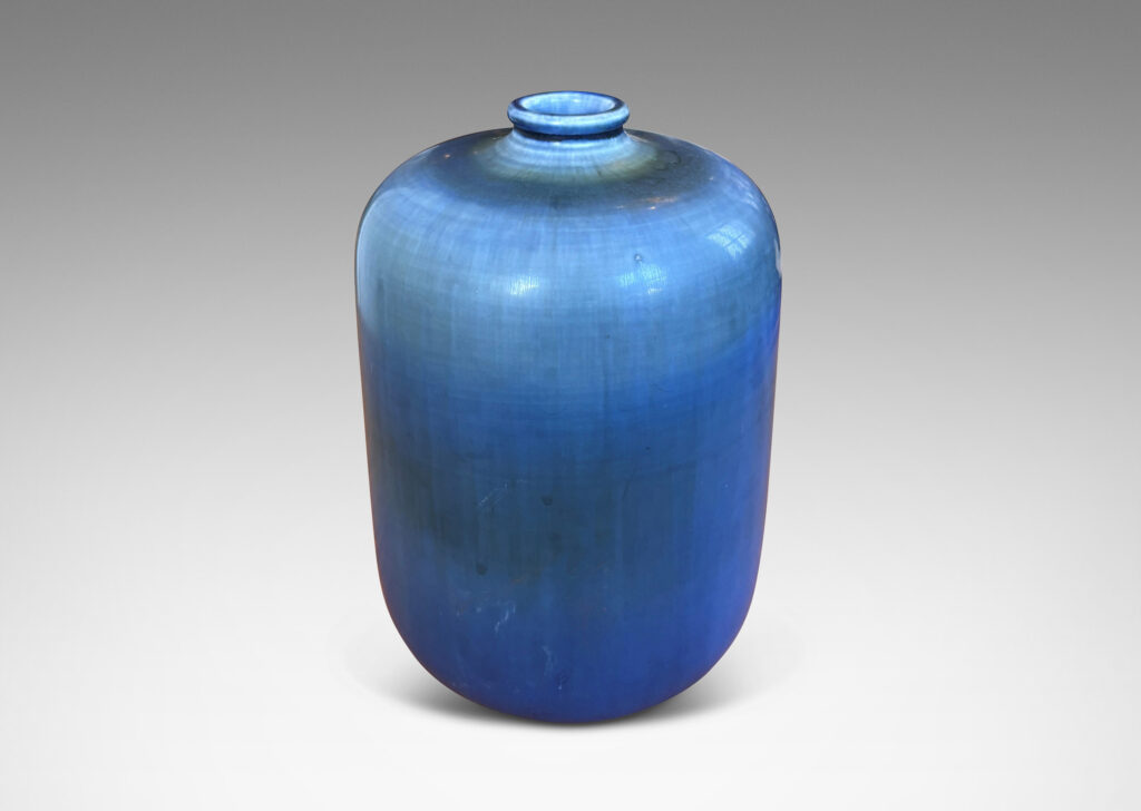 Gallery BAC straight-sided ovoid form with small flared mouth, glazed in a dark cornflower blue