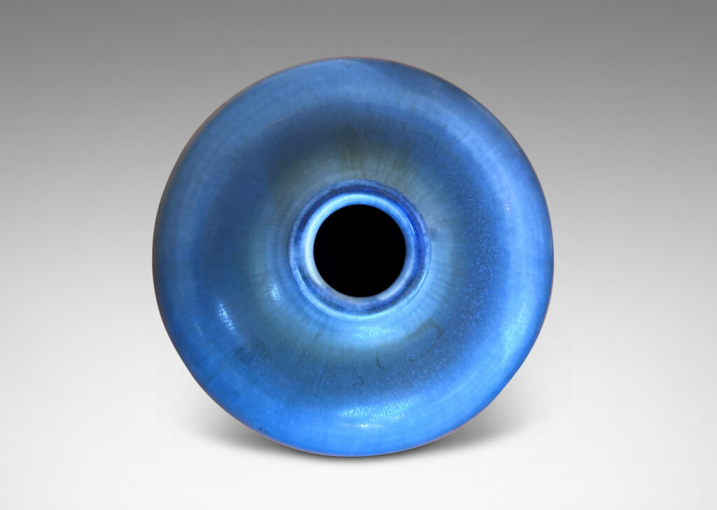 Gallery BAC straight-sided ovoid form with small flared mouth, glazed in a dark cornflower blue