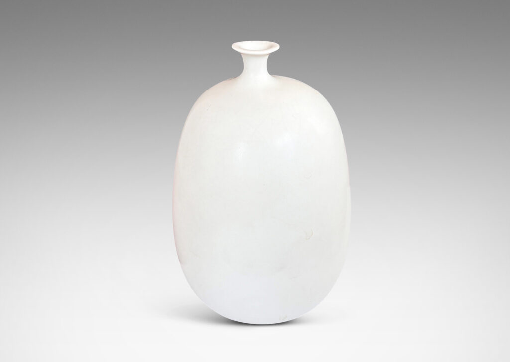 Gallery BAC upright ovoid form with sprouting mouth and soft white glaze