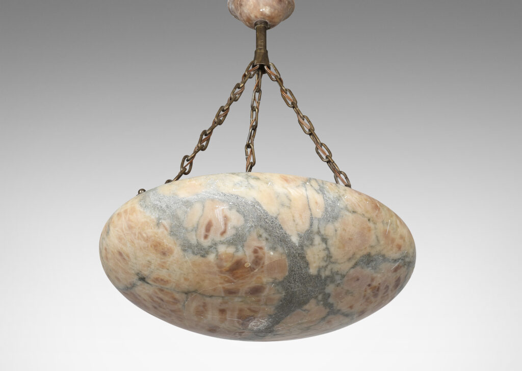 Gallery BAC mottled buff and light gray alabaster shade and canopy with brass chains
