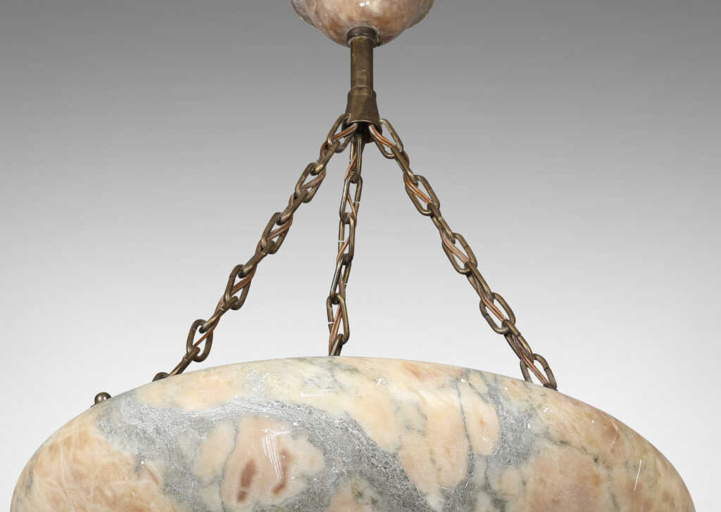 Gallery BAC mottled buff and light gray alabaster shade and canopy with brass chains