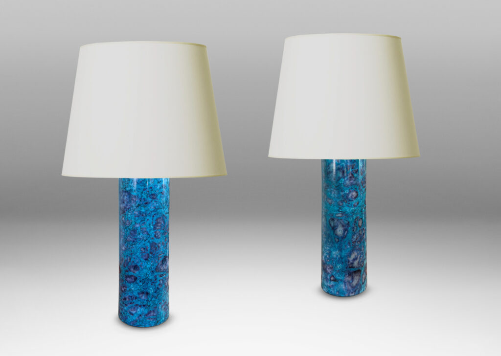 Gallery BAC cylindrical forms in cerulean blue-dyed lathed marble composite