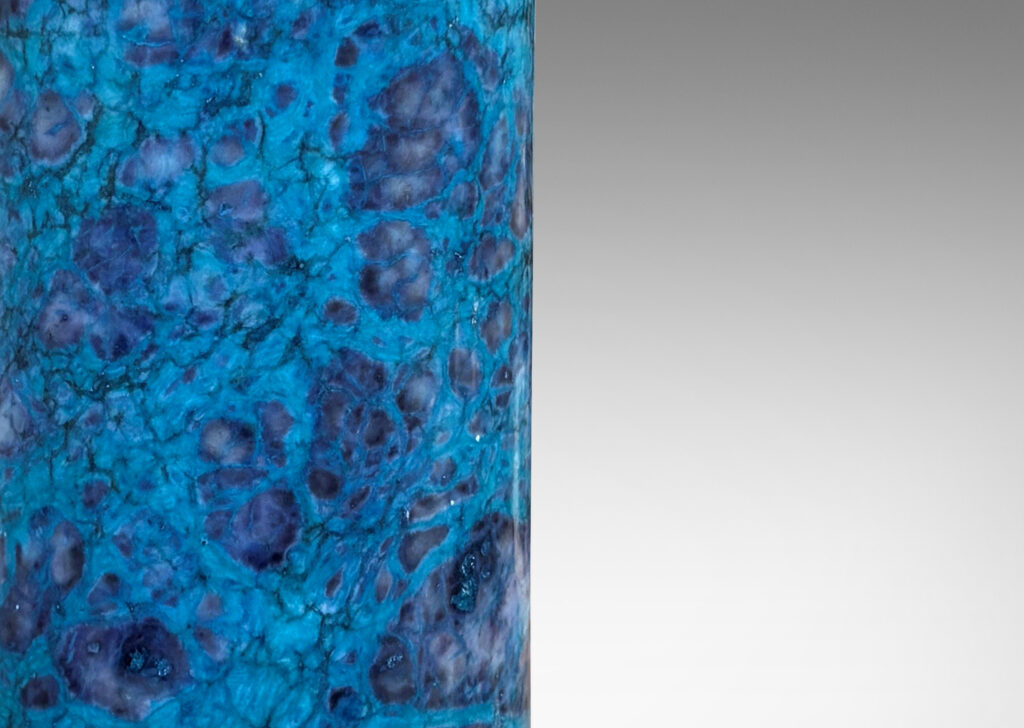 Gallery BAC cylindrical forms in cerulean blue-dyed lathed marble composite