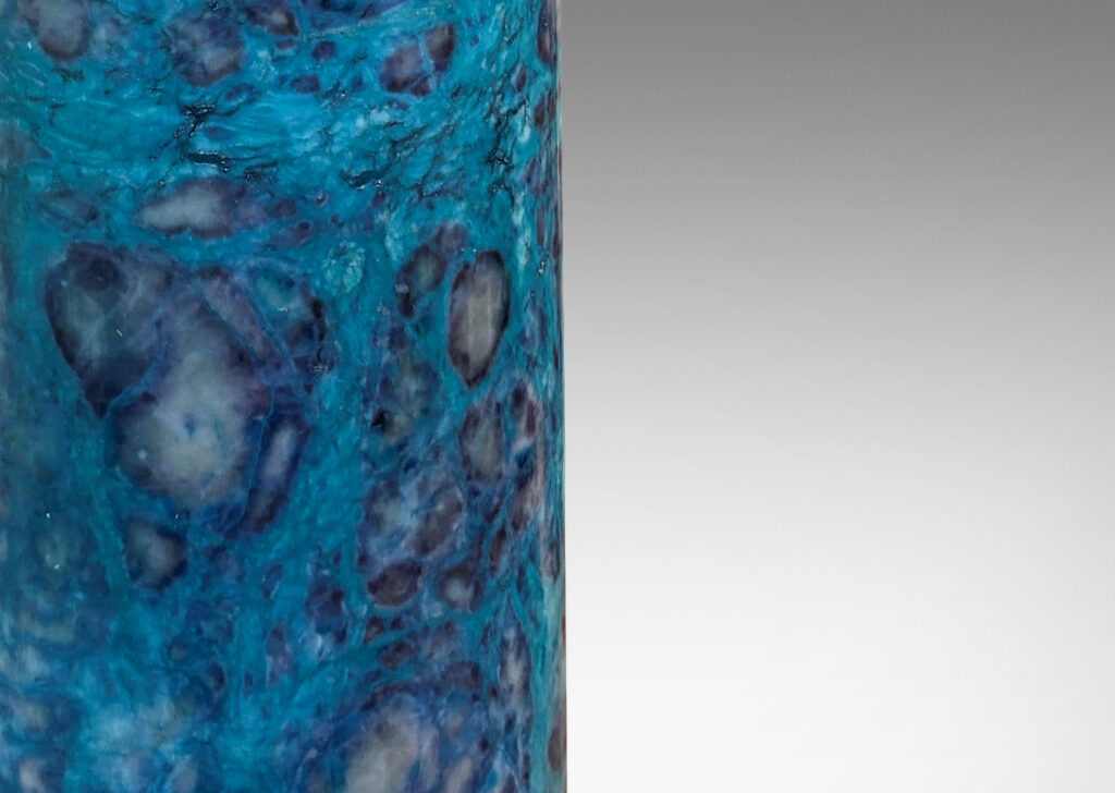 Gallery BAC cylindrical forms in cerulean blue-dyed lathed marble composite