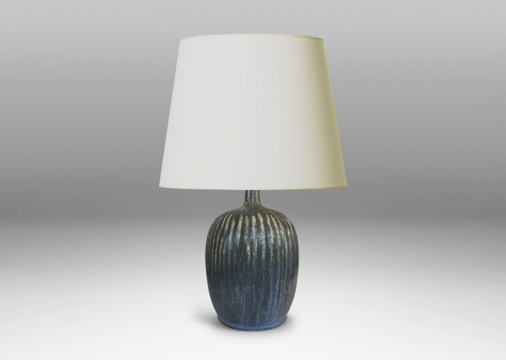 Gallery BAC ovoid form with vertical reeding, glazed in a matte green-gray