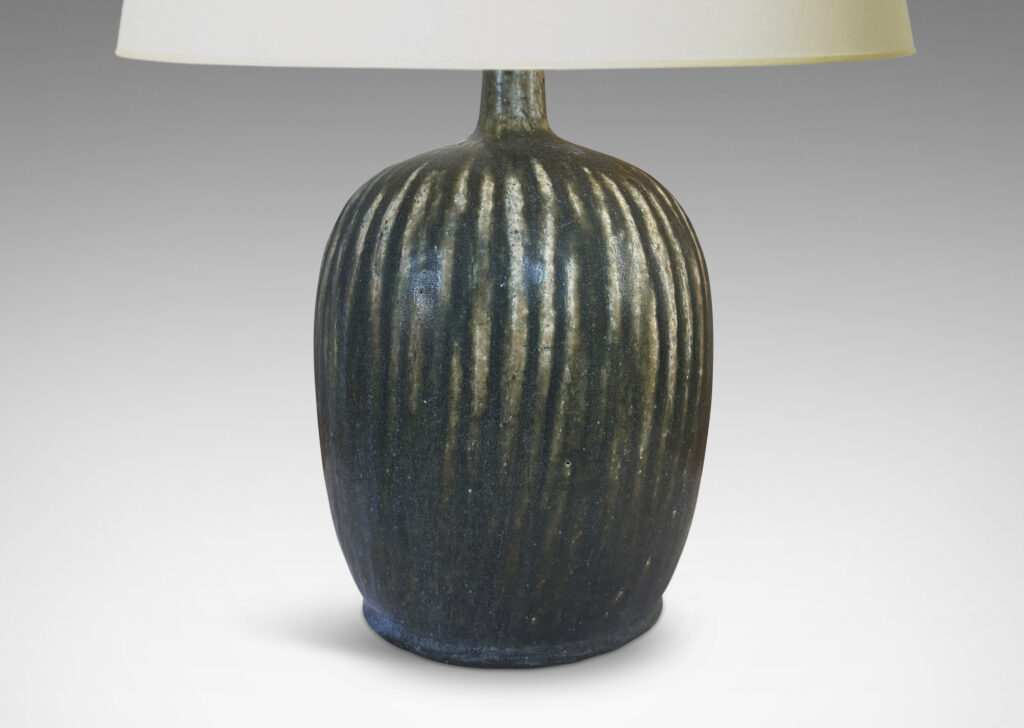Gallery BAC ovoid form with vertical reeding, glazed in a matte green-gray
