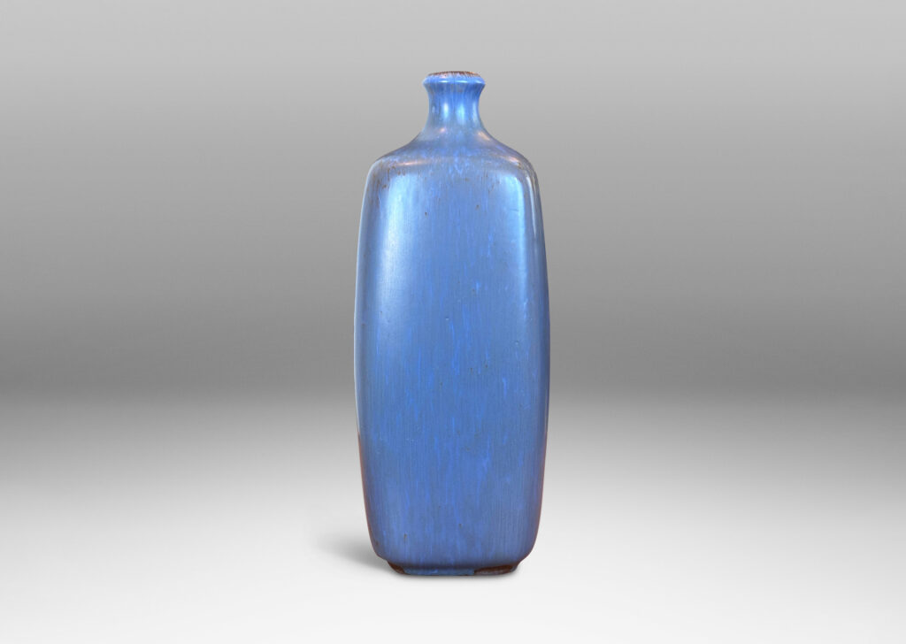 Gallery BAC tall squared bottled form, glazed in gray-blue with warm undertones