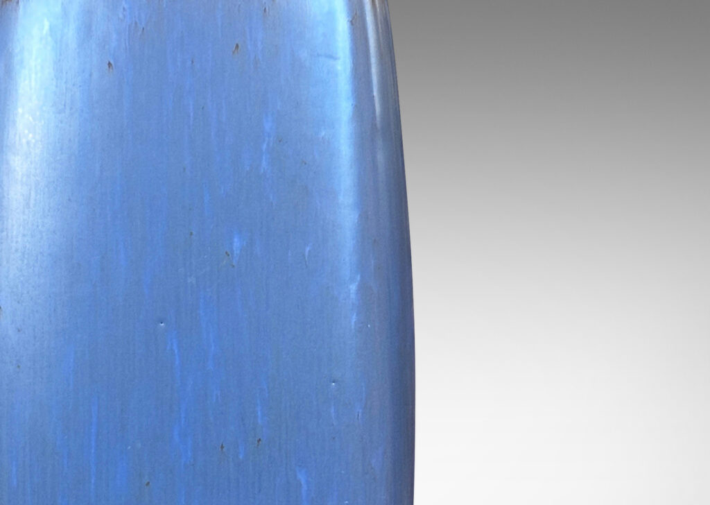 Gallery BAC tall squared bottled form, glazed in gray-blue with warm undertones