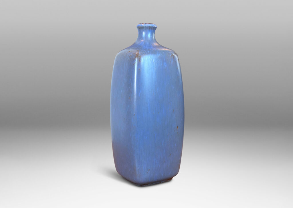 Gallery BAC tall squared bottled form, glazed in gray-blue with warm undertones