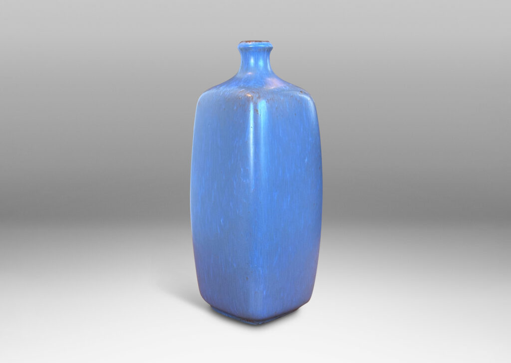 Gallery BAC tall squared bottled form, glazed in gray-blue with warm undertones