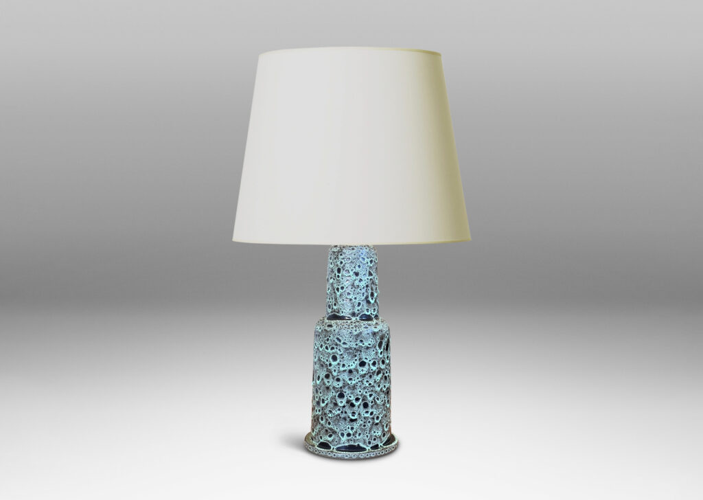 Gallery BAC tall tiered bell form, glazed in a lava-like frothy celadon-black