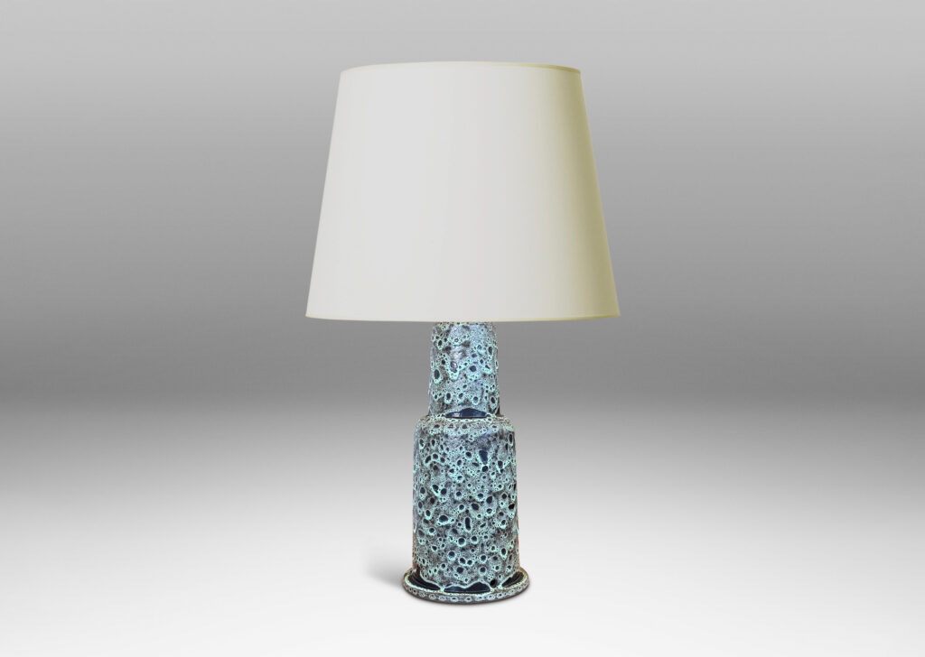 Gallery BAC tall tiered bell form, glazed in a lava-like frothy celadon-black
