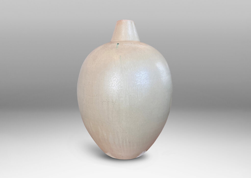 Gallery BAC ovoid form with conical spout mouth, glazed in a matte ivory-tan