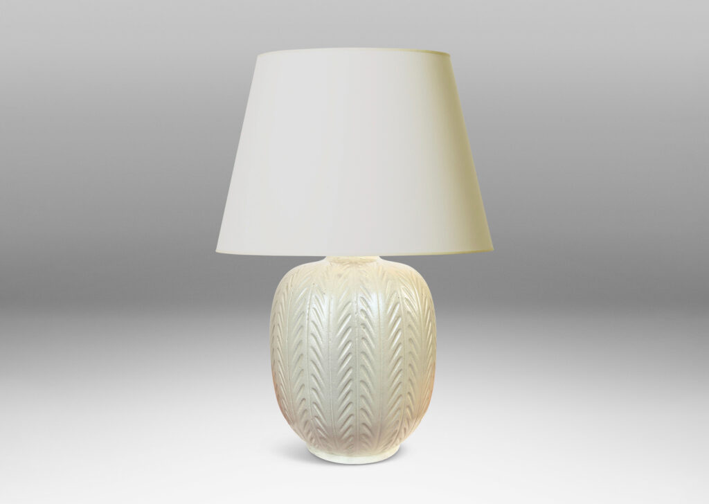 Gallery BAC ovoid form with carved foliate-like meridians, glazed in eggshell finish ivory