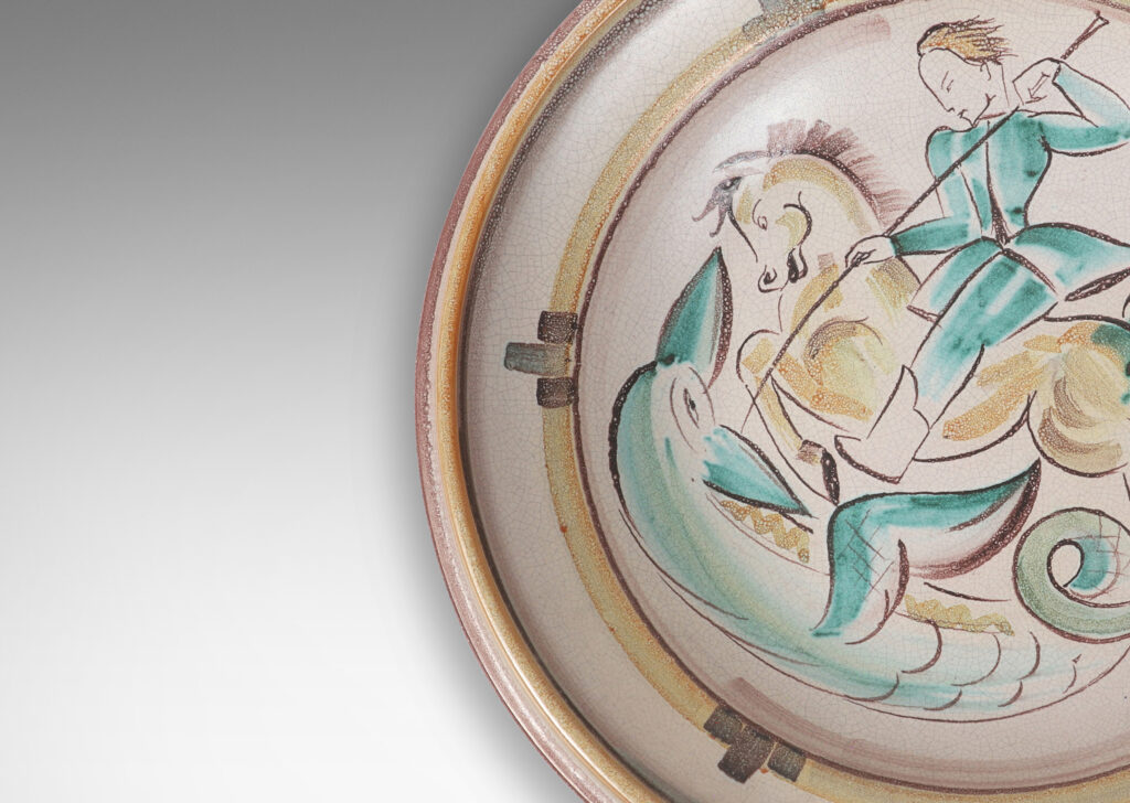 Gallery BAC wide sculpted lip, with a wonderful stylized depiction of Saint George and dragon