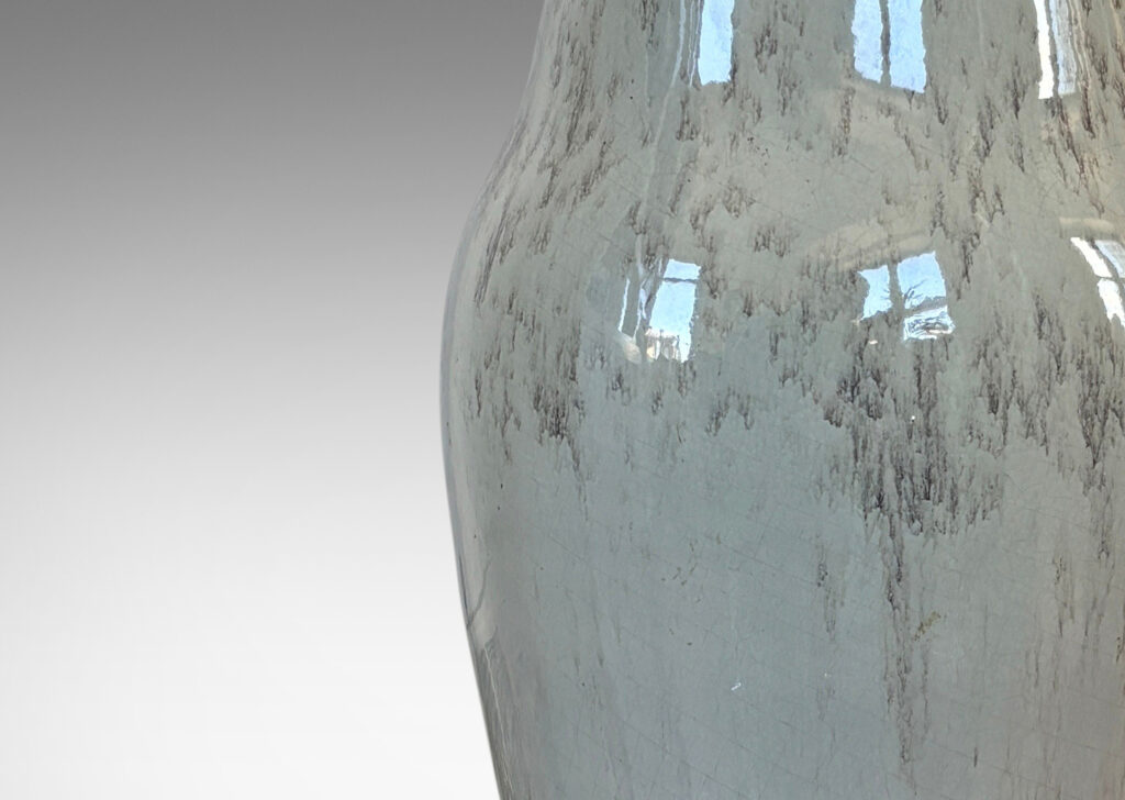 Gallery BAC modeled ginger jar form, glazed in pale sage-taupe, with dark green accents