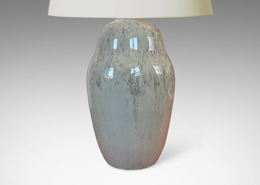 Gallery BAC modeled ginger jar form, glazed in pale sage-taupe, with dark green accents