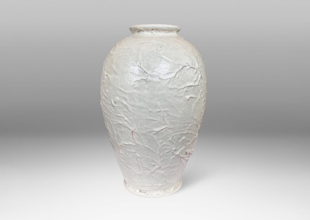 Gallery BAC tapered form with textured surface, glazed in a satin shine ivory