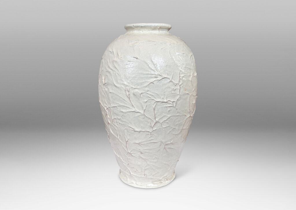 Gallery BAC tapered form with textured surface, glazed in a satin shine ivory