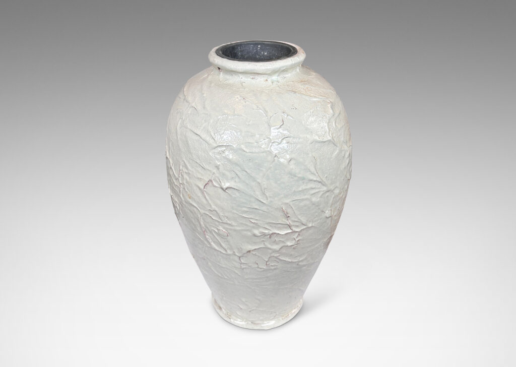 Gallery BAC tapered form with textured surface, glazed in a satin shine ivory