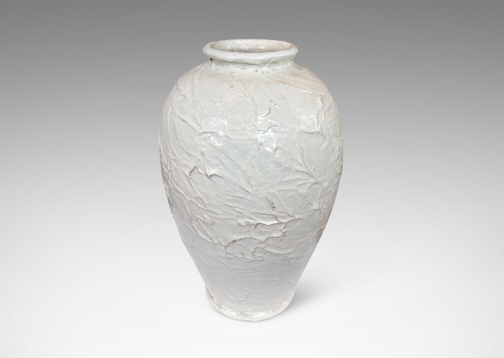 Gallery BAC tapered form with textured surface, glazed in a satin shine ivory