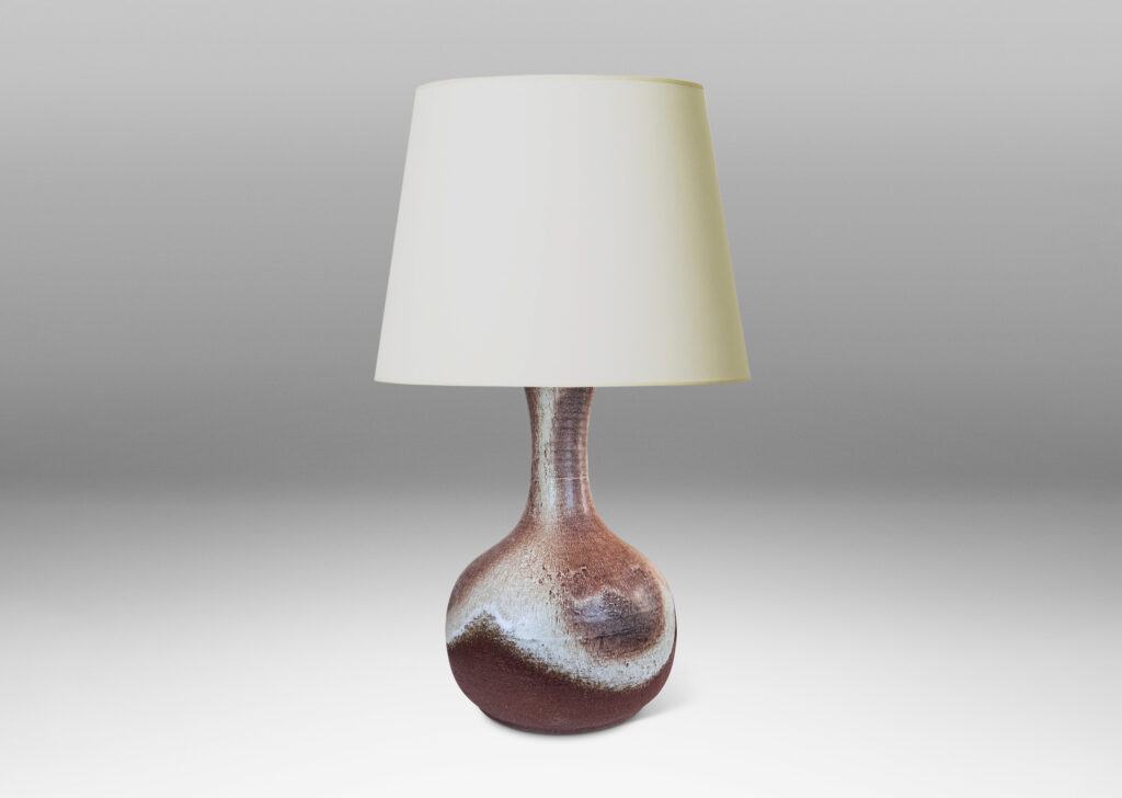 Gallery BAC voluptuous decanter form, glazed in brown with ivory