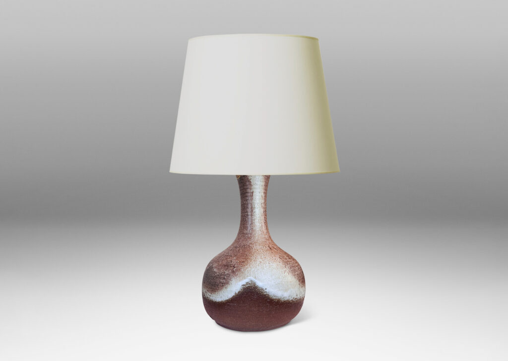 Gallery BAC voluptuous decanter form, glazed in brown with ivory