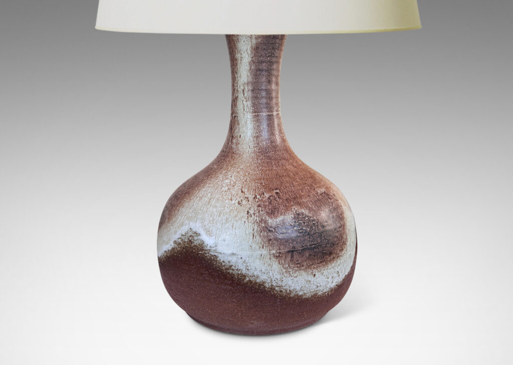 Gallery BAC voluptuous decanter form, glazed in brown with ivory