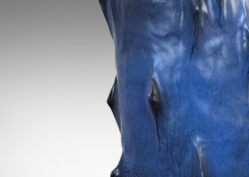 Gallery BAC modeled succulent-like form with raised thorny projections, glazed in a grayish cornflower blue